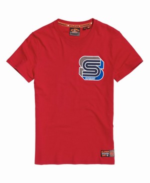 Superdry Podium Embroidered Férfi Pólók Piros | CVUGY2814